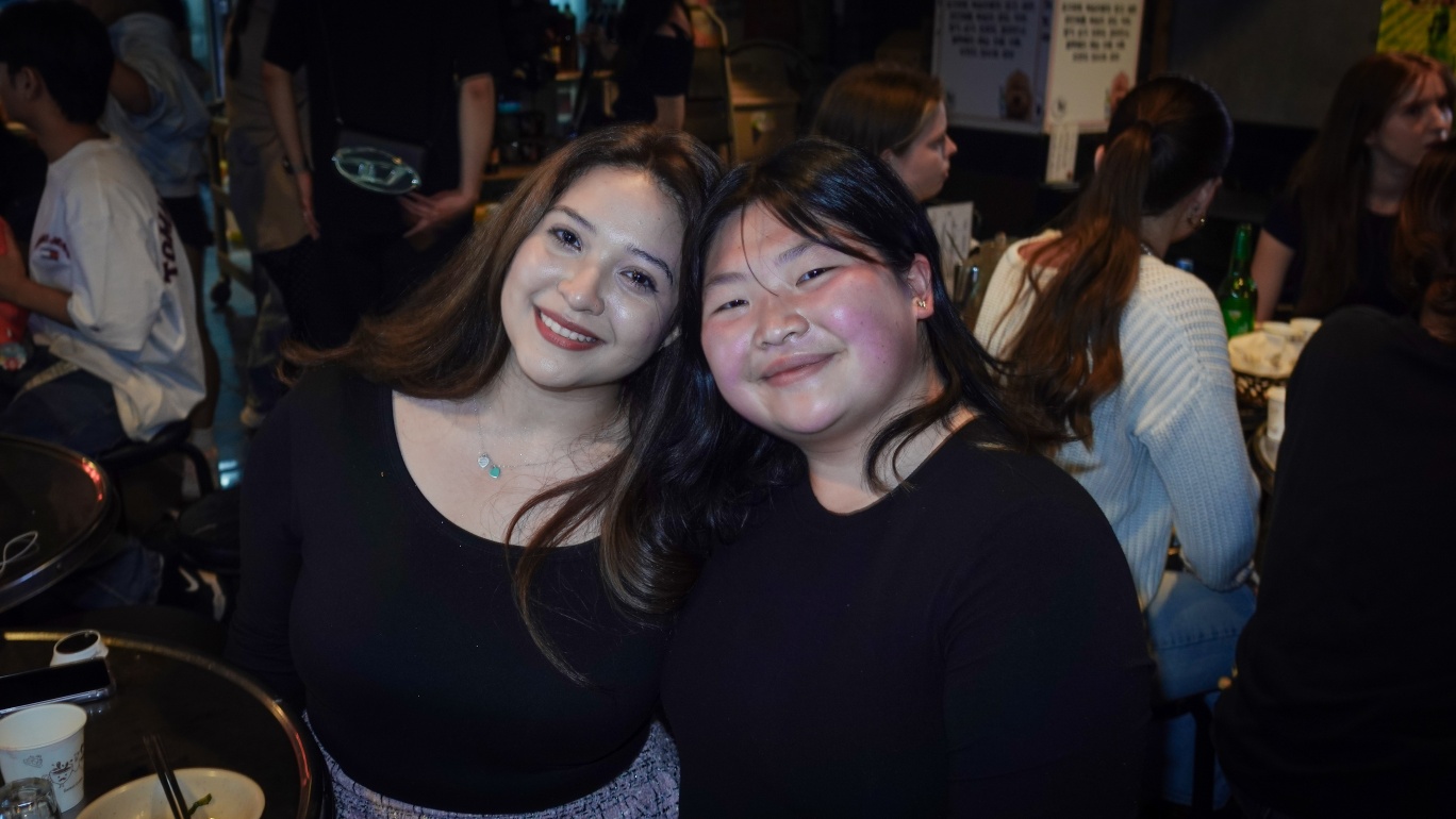 Hazel and friend abroad on last night