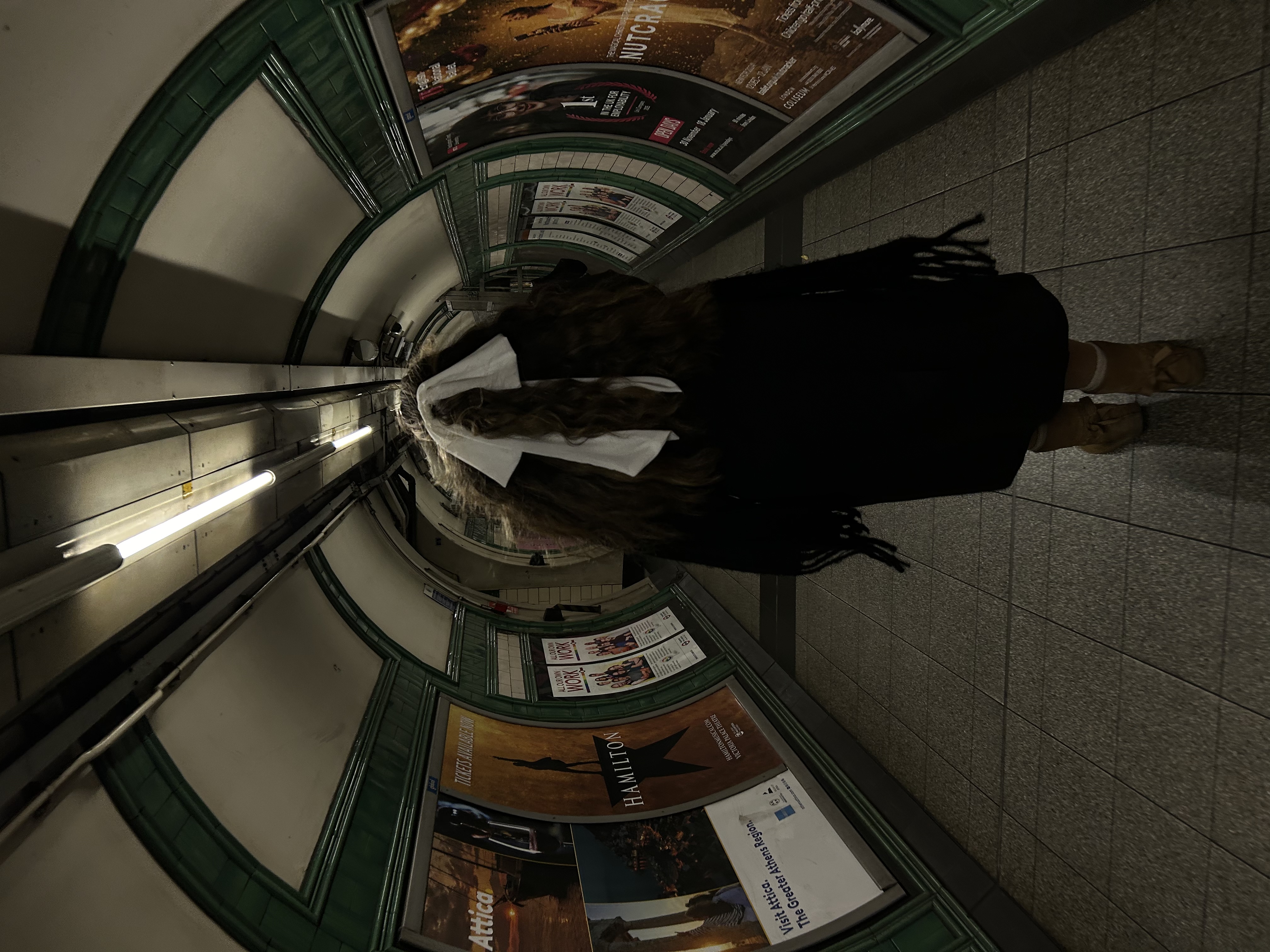 Hazel out on a cold winter night in the London Underground