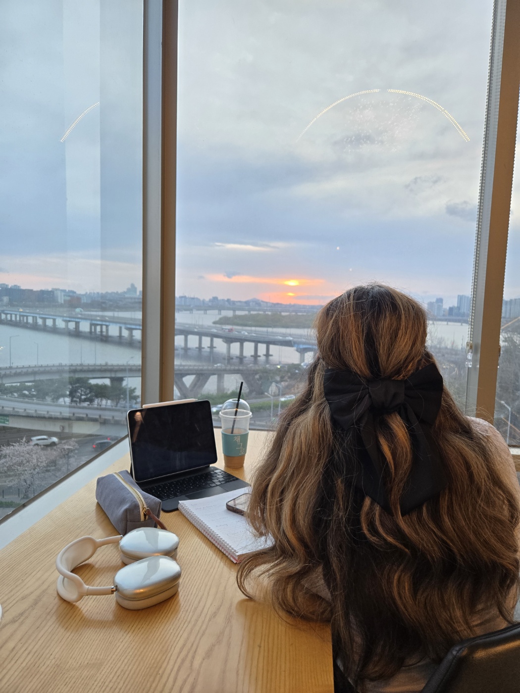 Hazel studying with a nice view of Han River