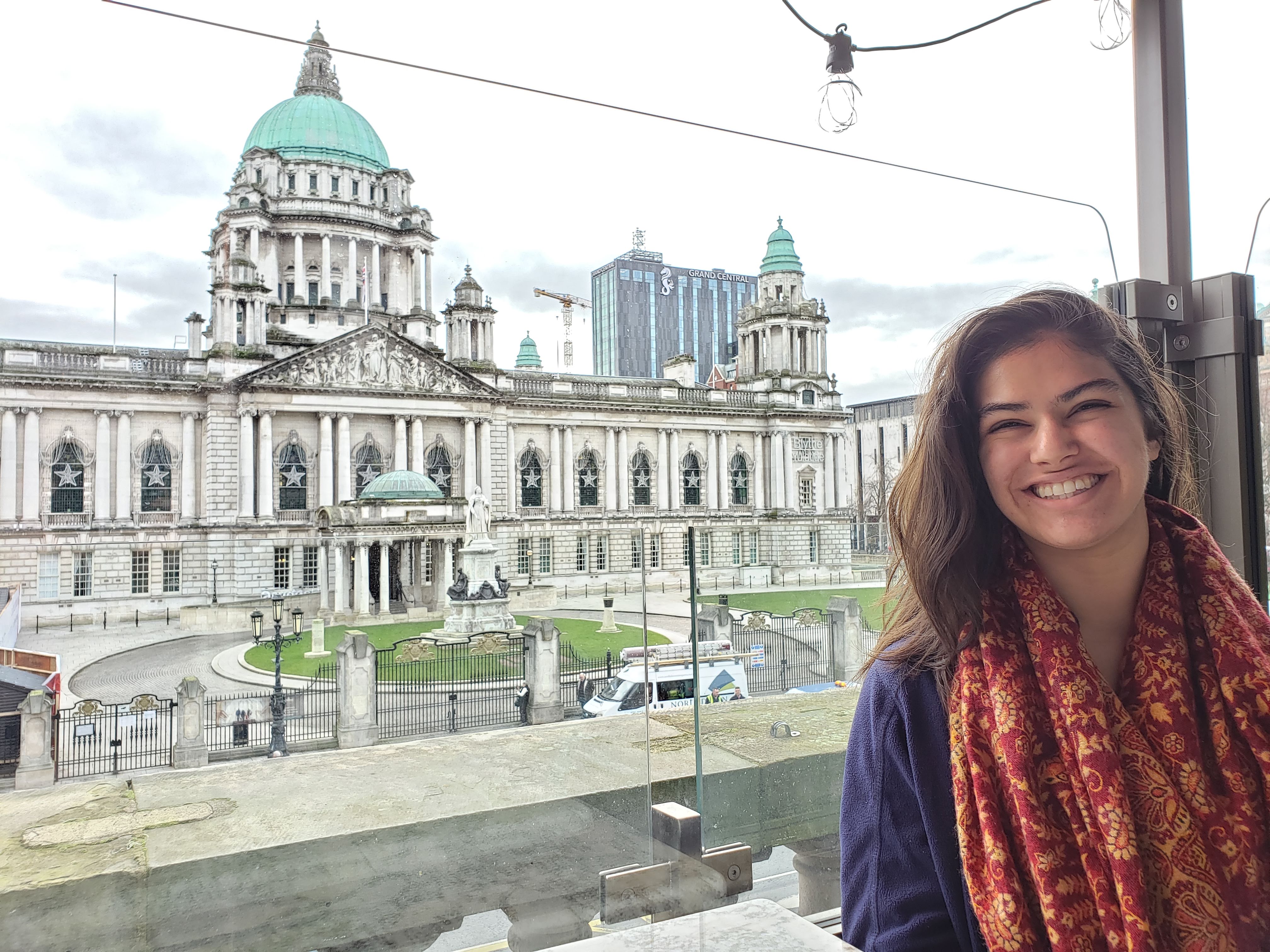 Julia at a cafe across the street from Belfast City Hall, Belfast, Ireland.