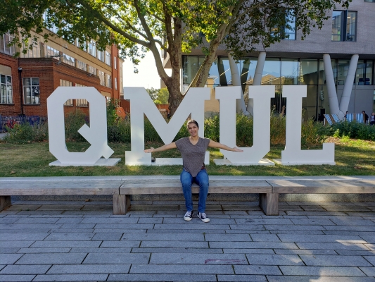 Julia on her first day at Queen Mary University of London