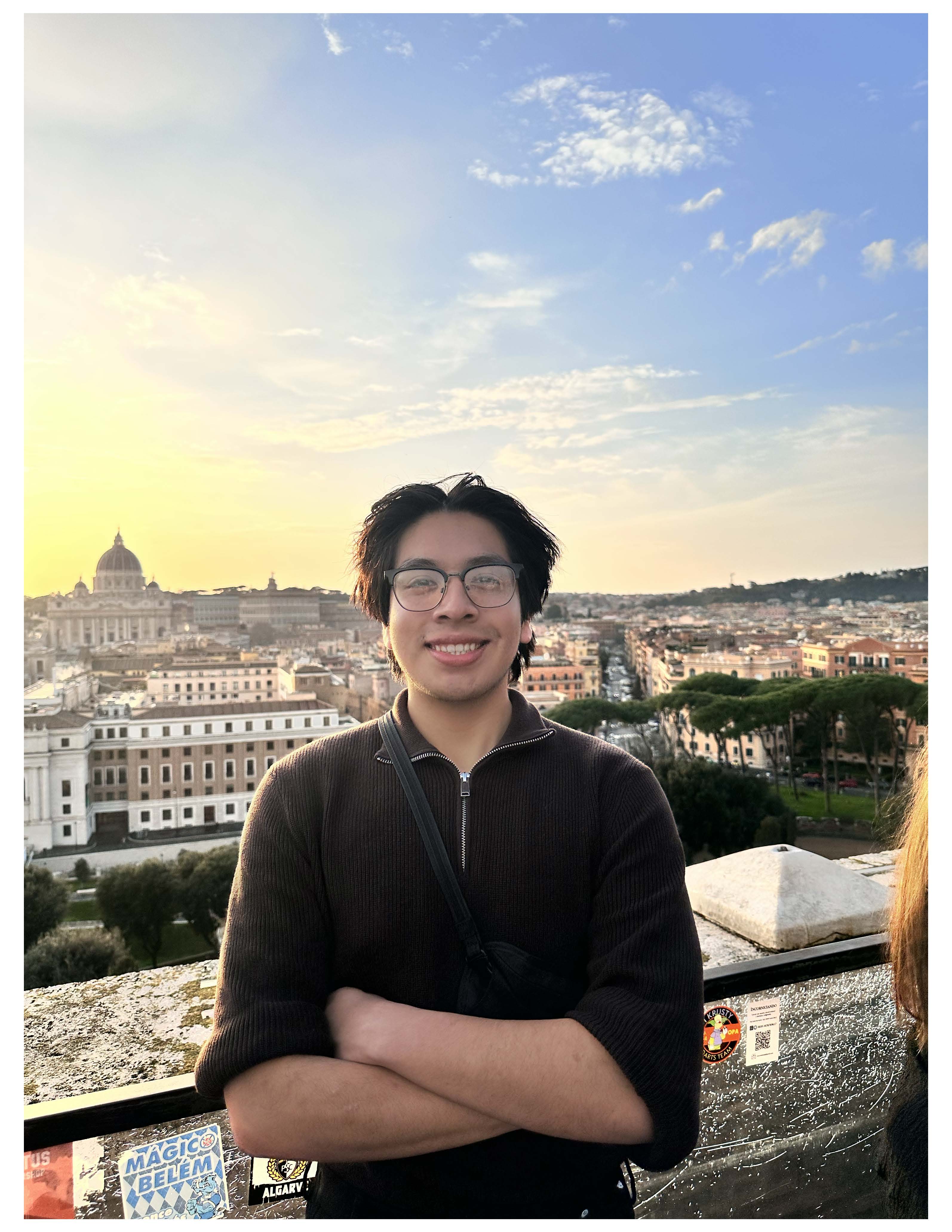 Leonardo standing on the Castel Sant'angelo Terrace overlooking Vatican City