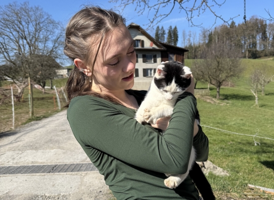 Amelia at a farm in Switzerland