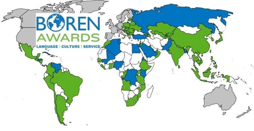 Boren Awards slider showing Boren Awards logo and map of eligible and preferred countries