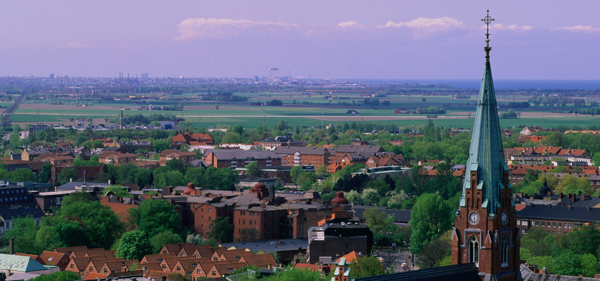 All Saints Church Spire and cityscape, Lund, Skane, Sweden