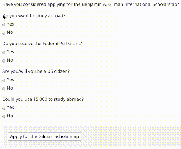 Mock Gilman Scholarship interest application