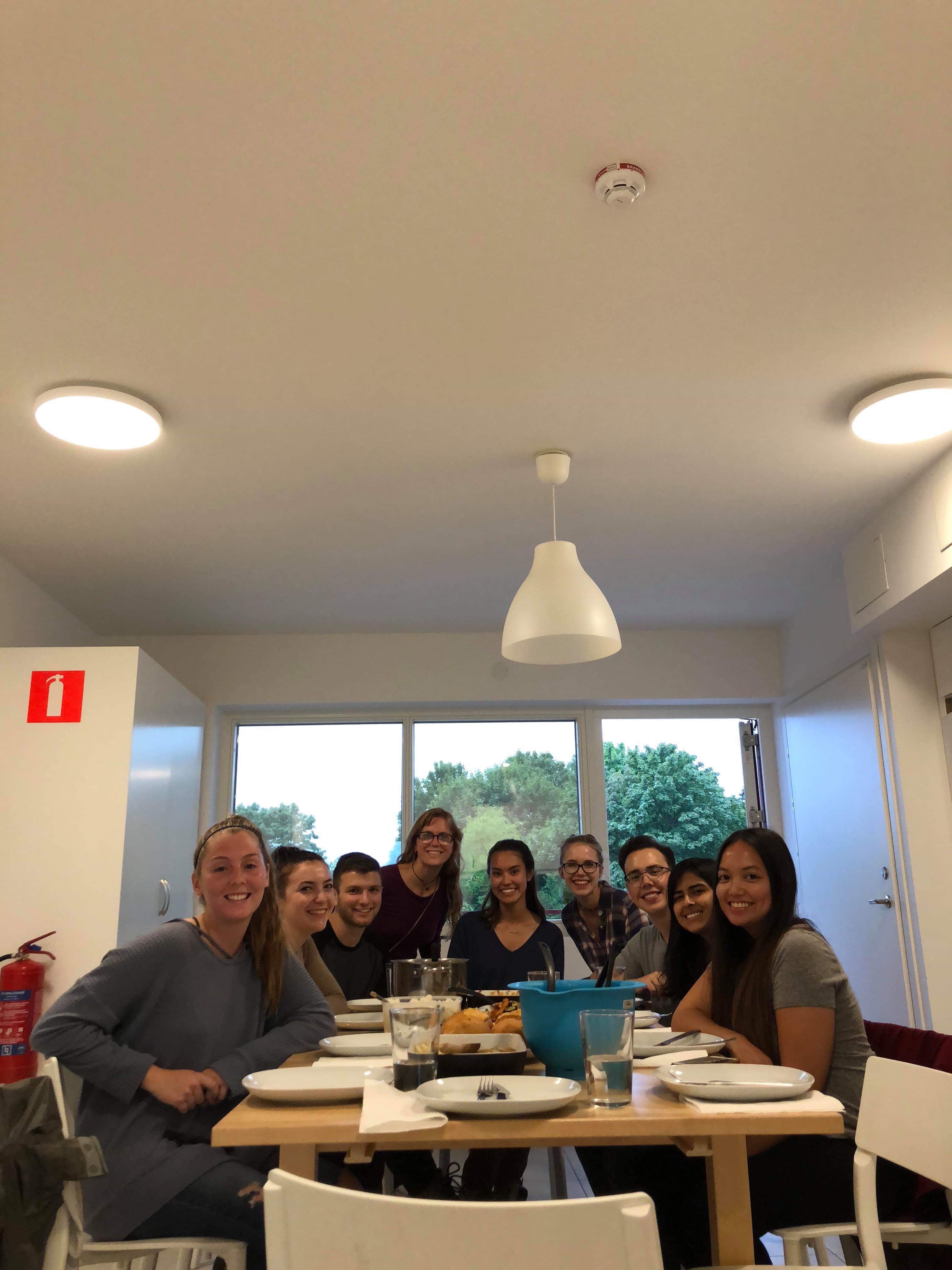 Friends having dinner at Lund University