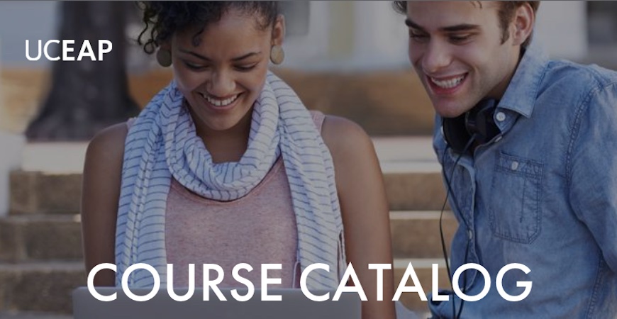 UCEAP Course Catalog header shows two students viewing a laptop screen together